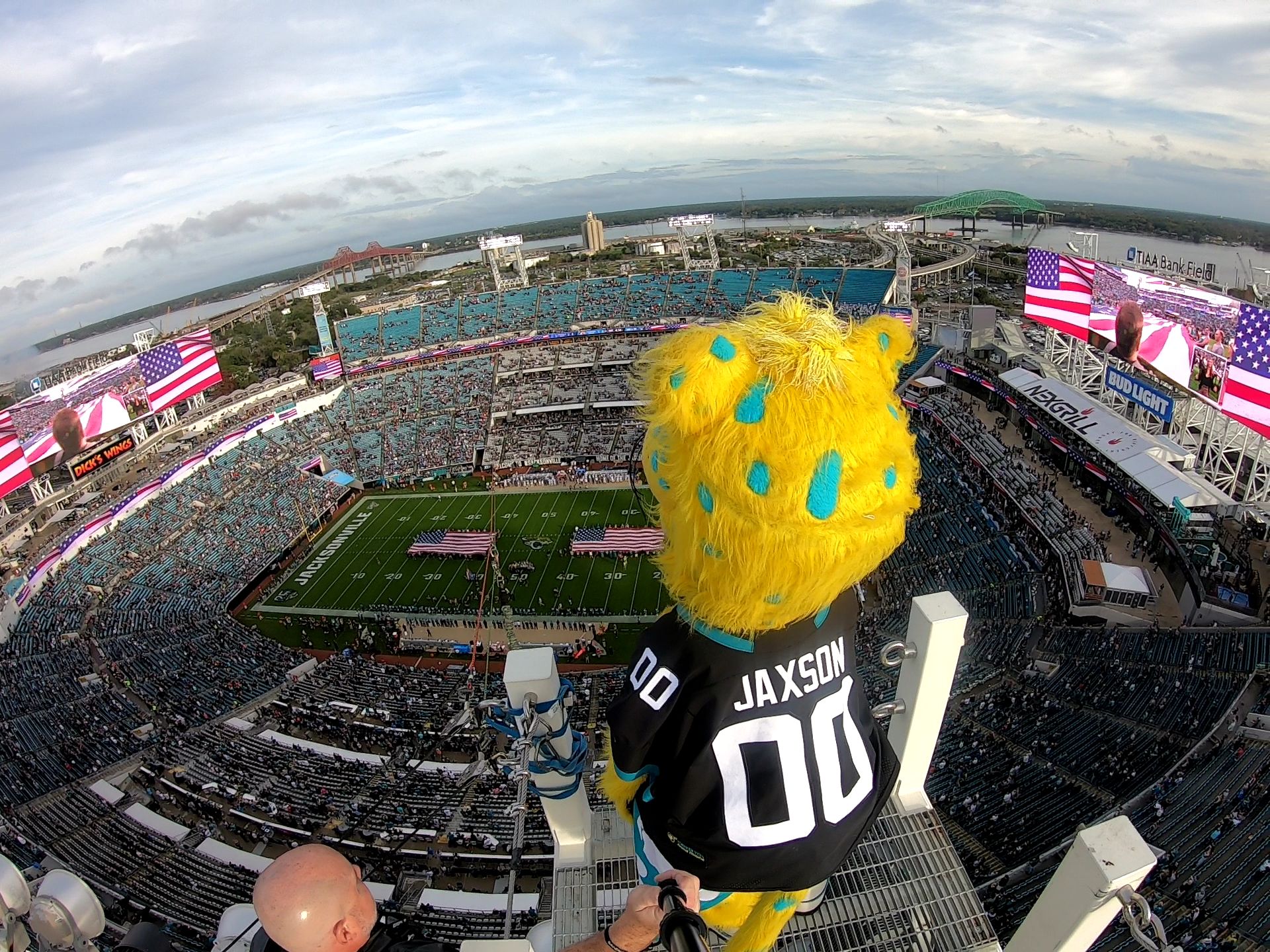 Mascot preparing to jump